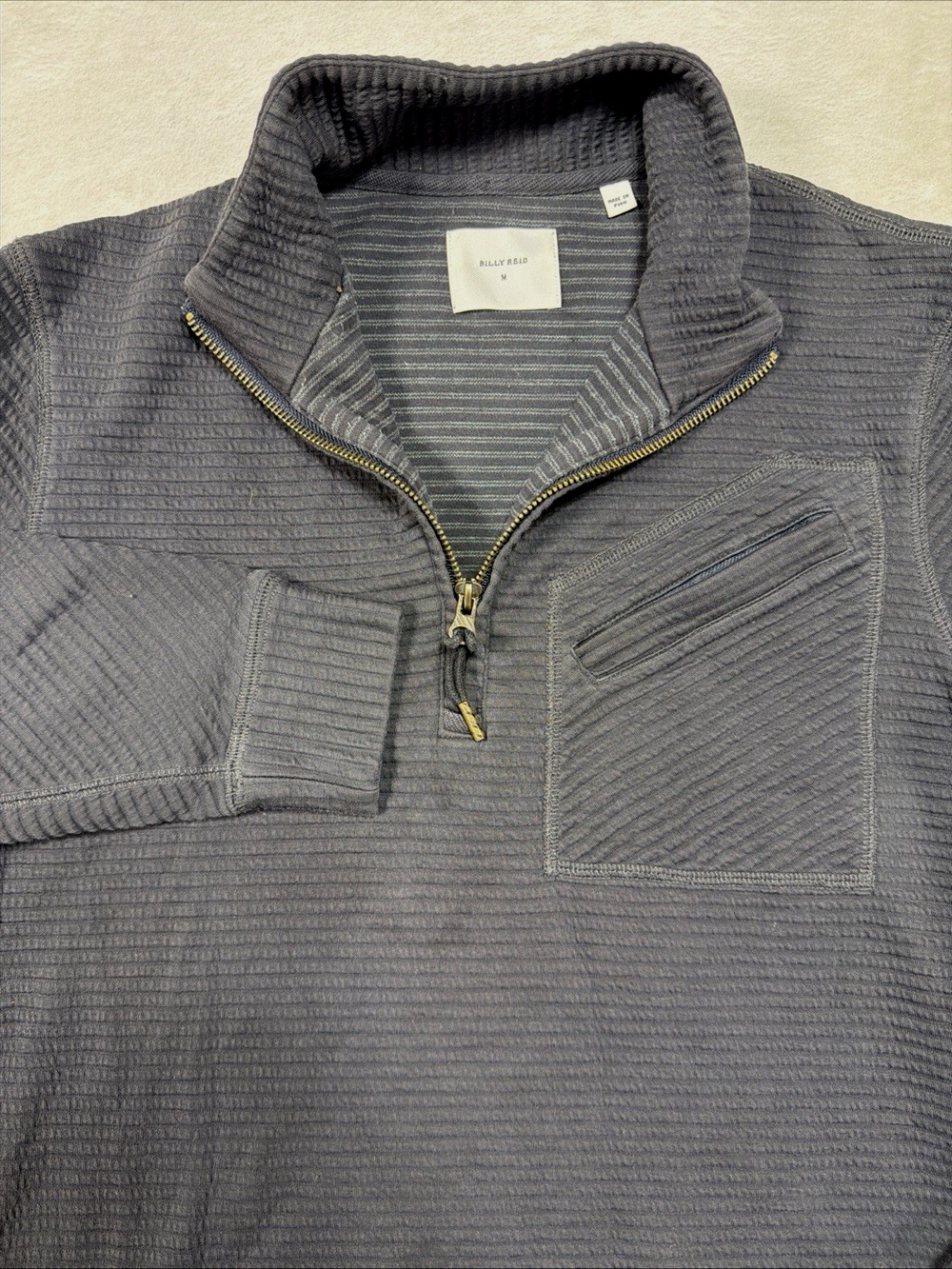 Billy Reid Charcoal Grey Waffle Knit Quarter Zip Pullover Sz M Seasonal Layers